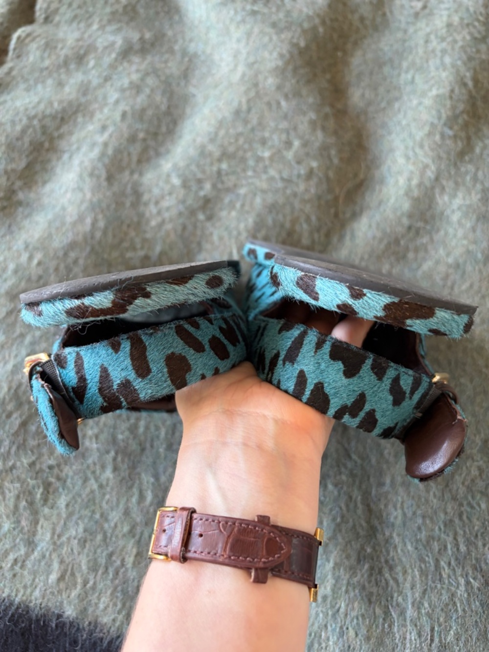 Tibi Pony Hair Calf Print Slingback Beryen Sandal - Blue - Picture 5 of 7